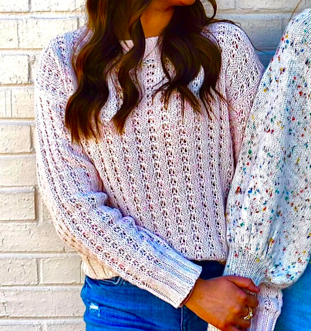 TEEN Cream & Pink Marbled Yarn Sweater..