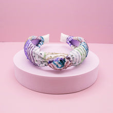 Load image into Gallery viewer, Rainbow Confetti Sequin Knot Headband: White
