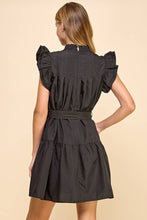 Load image into Gallery viewer, Black Ruffle Mock Neckline Pleated Dress..
