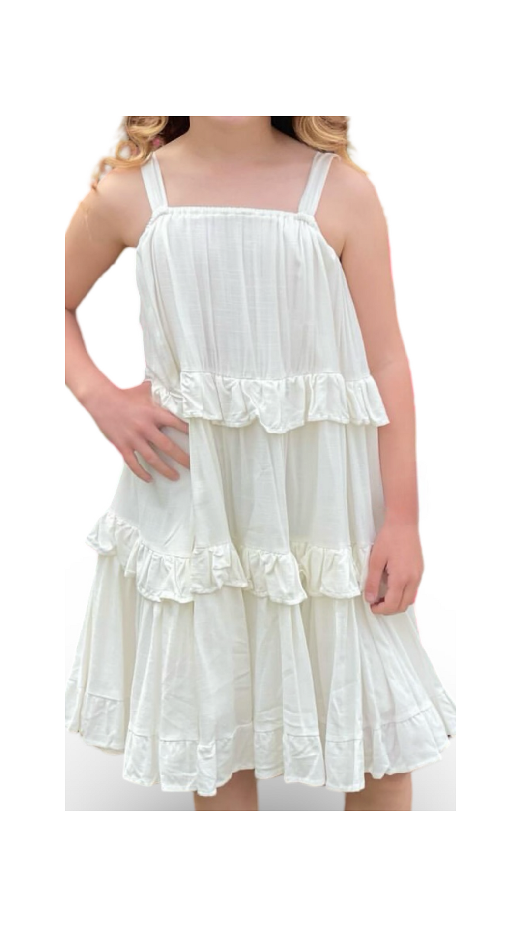 .White Tiered & Ruffled Mini Dress with Bow Strap
