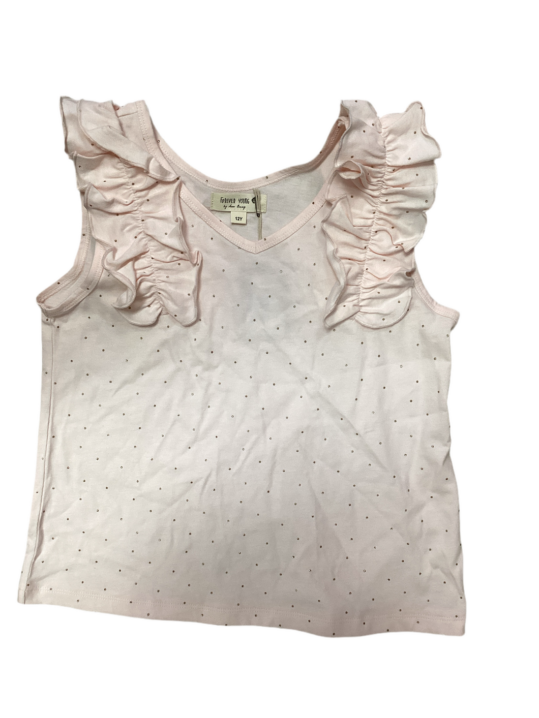 Light Pink with Gold Dots Ruffle Top