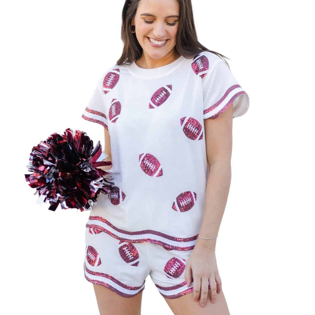 Teen/Ladies Ginny Crimson & White Sequin Set