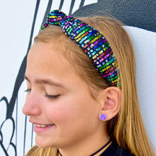 Load image into Gallery viewer, Rainbow Confetti Sequin Knot Headband: White
