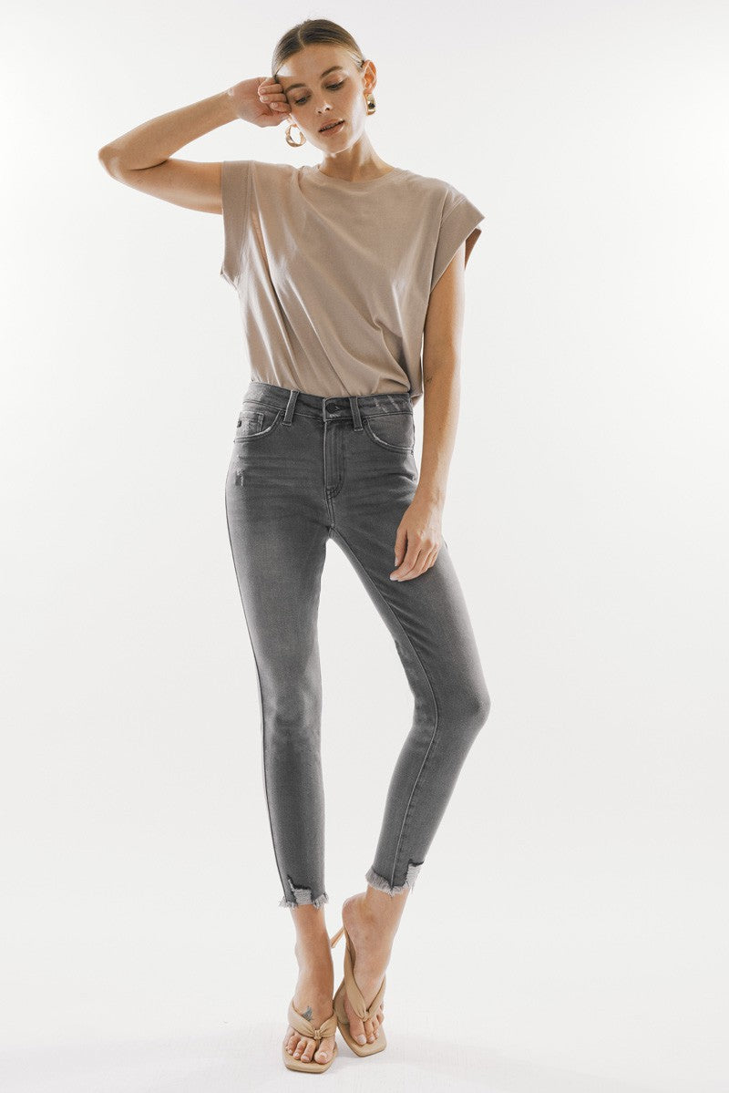 Kan Can Teen's High Rise Hem Detail Skinny Jeans-Gray